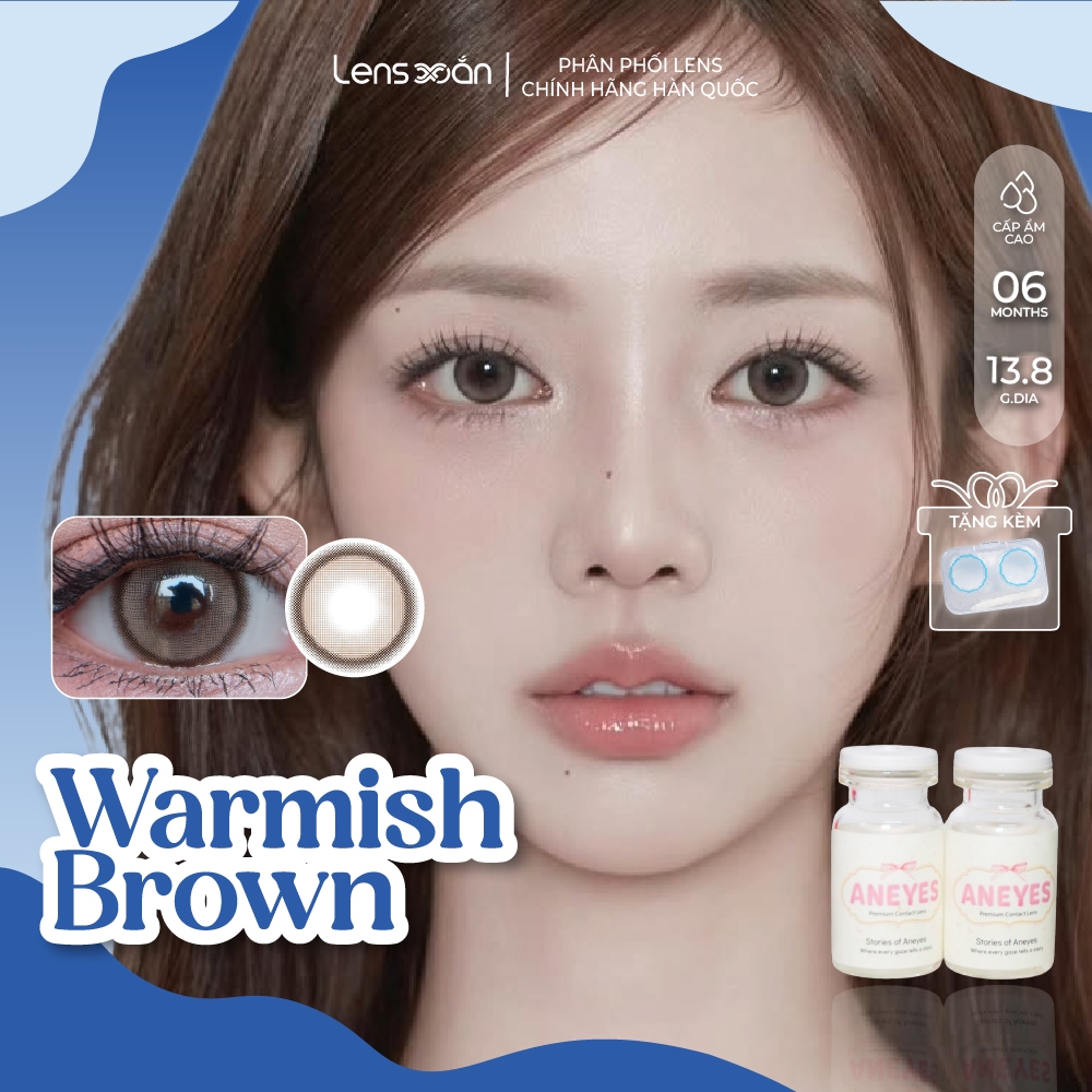 Kính áp tròng cận 6 tháng LENS XOẮN lens nâu tây có viền 14.5 tròn mắt B.S.COR WARMISH BROWN