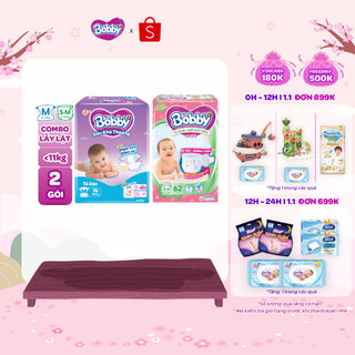  Combo lẫy lật gồm 01 gói Tã dán Bobby M76 miếng và 01 gói Tã quần mở một bên S-M 62 miếng 