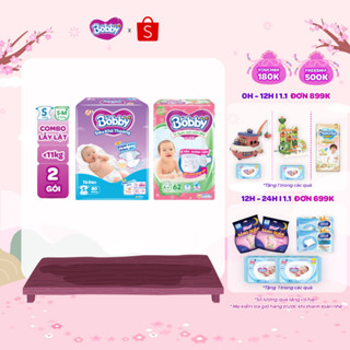  Combo lẫy lật gồm 01 gói Tã dán Bobby S80 miếng và 01 gói Tã quần mở một bên S-M 62 miếng 