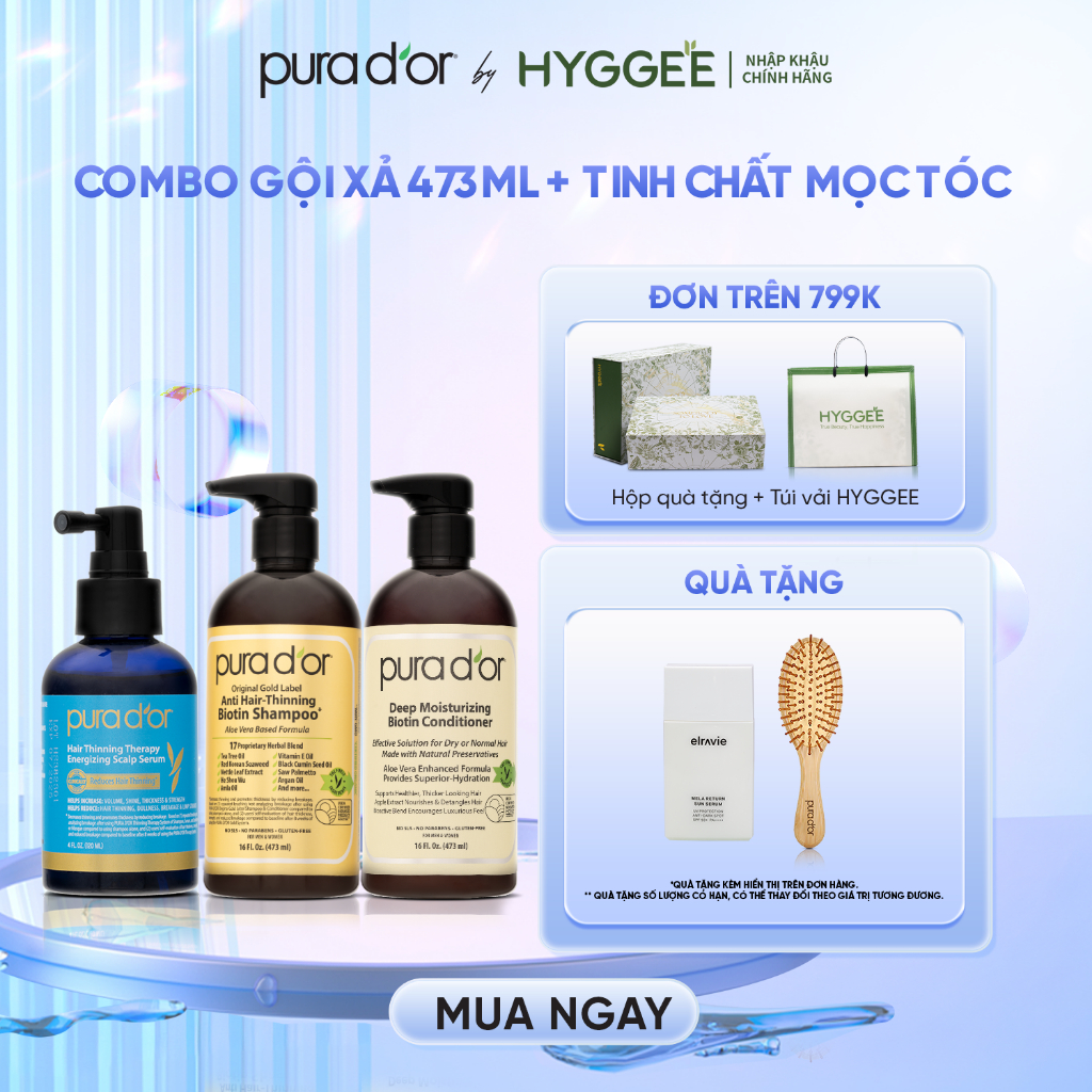 Bộ 3 Organic Hair Care Pura D'or - Ngăn Rụng, Kích Mọc Tóc, Nuôi Dưỡng Tóc Khỏe