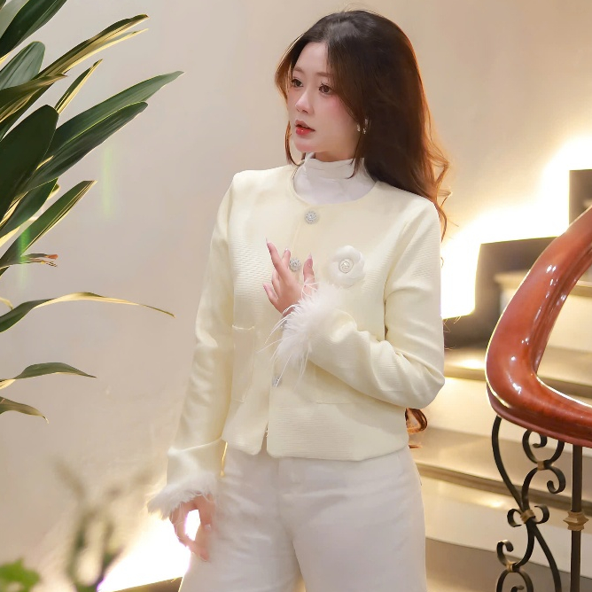 Áo Khoác Dạ Tweed 2 Lớp Phối Tay Lông Vũ Tặng Kèm Ghim Hoa Trà Chất Liệu Dạ Text | BigBuy360 - bigbuy360.vn