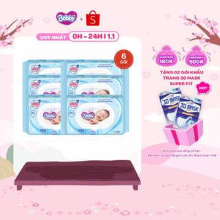  Bộ 6 gói Khăn ướt Bobby không mùi 100 tờ gói  Xanh  