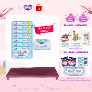  Combo 7 Gói Khăn ướt Bobby không mùi 80 miếng và 1 hộp khăn ướt tiện lợi 