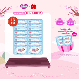  Thùng 16 Gói Khăn ướt Bobby không mùi 100 miếng gói  Xanh  