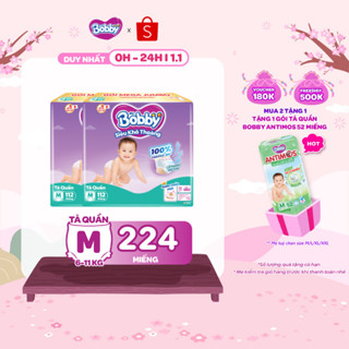   TẶNG MIẾNG NGẪU NHIÊN  Combo 02 tã quần Bobby Khô Thoáng - 100% Thoáng Khí Mega Jumbo M112 L96 XL84 XXL76 