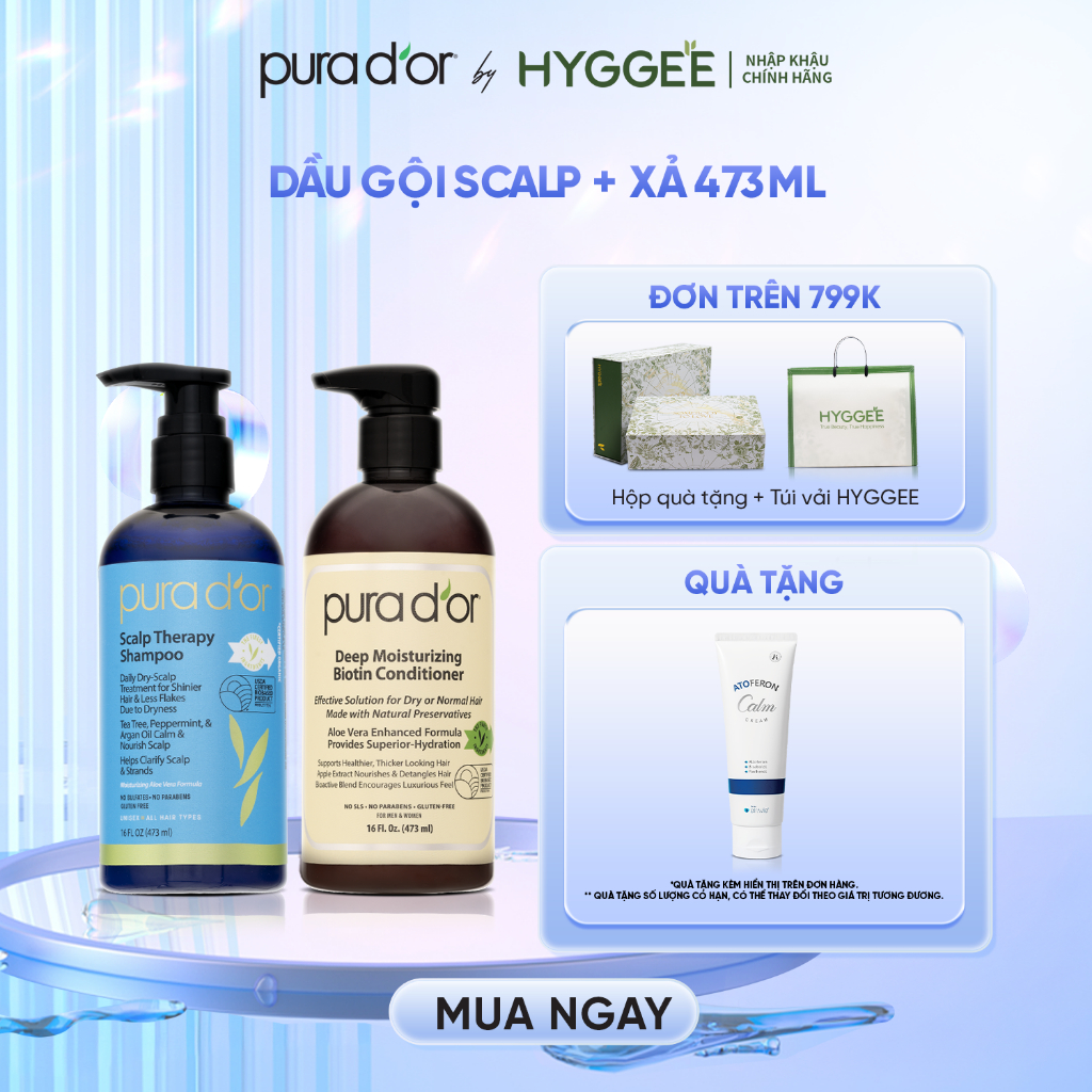 Combo dầu gội dầu xả PURA D'OR Scalp Therapy Dịu da, Sạch tóc và Dưỡng Ẩm