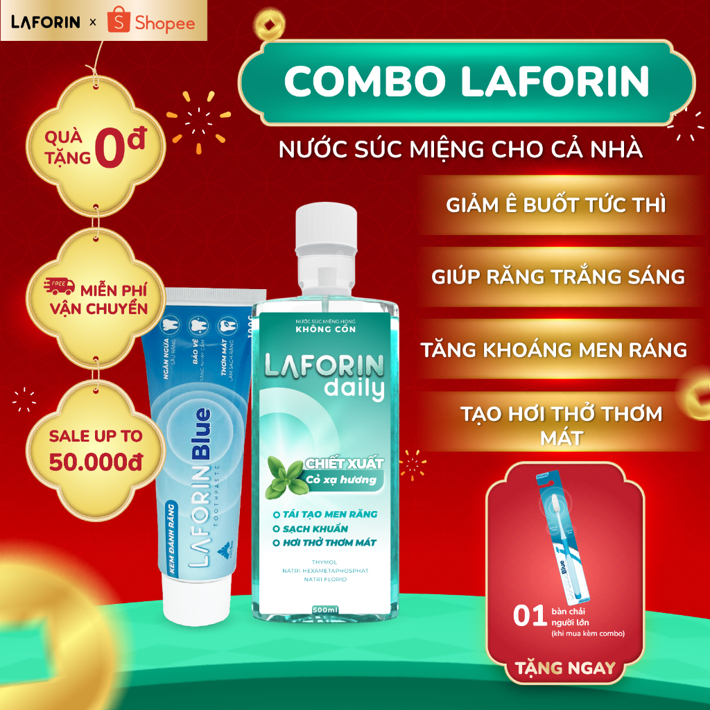 Combo NSM Laforin Daily + KĐR Laforin Blue Giúp Giảm Ê Buốt, Hơi Thở Thơm Mát Và Bảo Vệ Men Răng