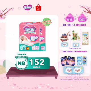   MỚI  TẶNG MIẾNG  Combo 2 gói tã quần mở một bên Bobby dành cho bé sơ sinh size NB70+6 NB-S74  S80  S-M62 