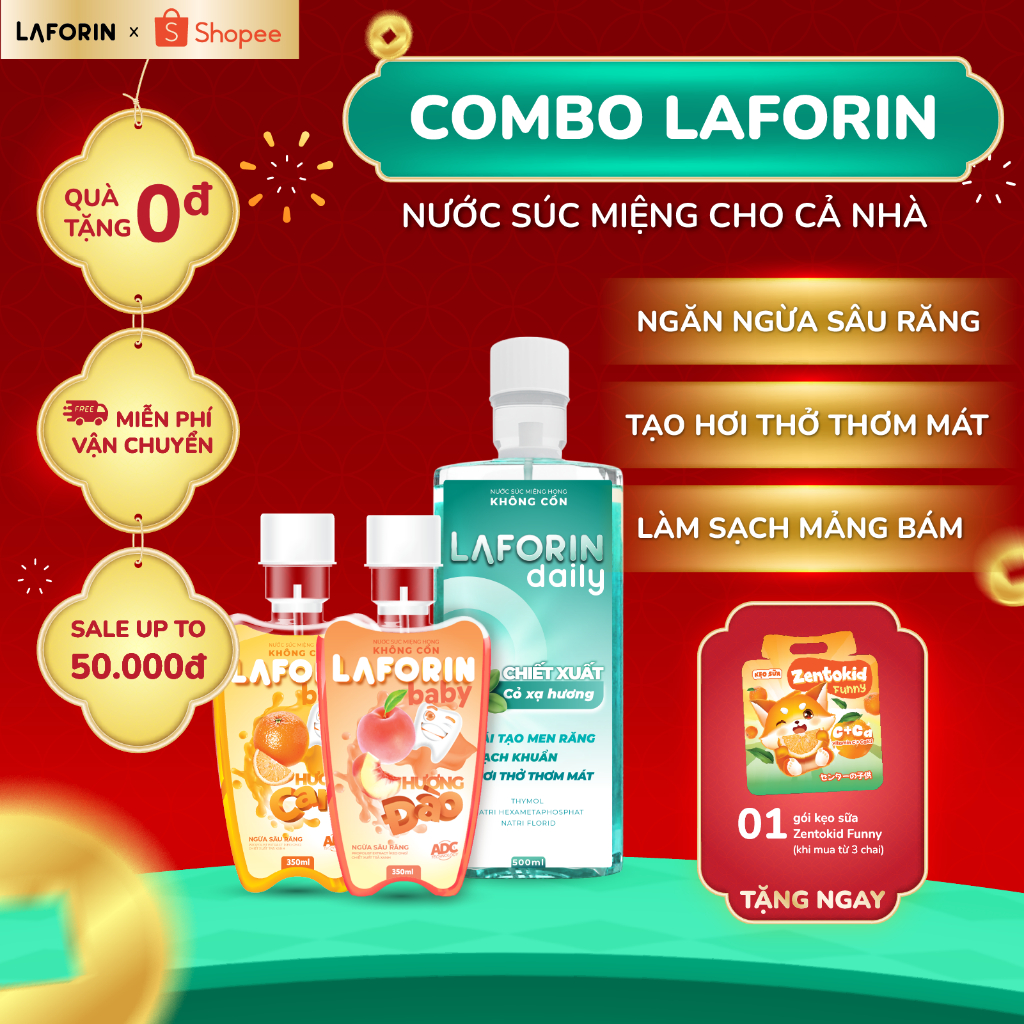 Combo 1 Laforin Daily + 2 Laforin Baby - Nước Súc Miệng Sạch Mảng Bám, Răng Chắc Khỏe Cho Cả Nhà