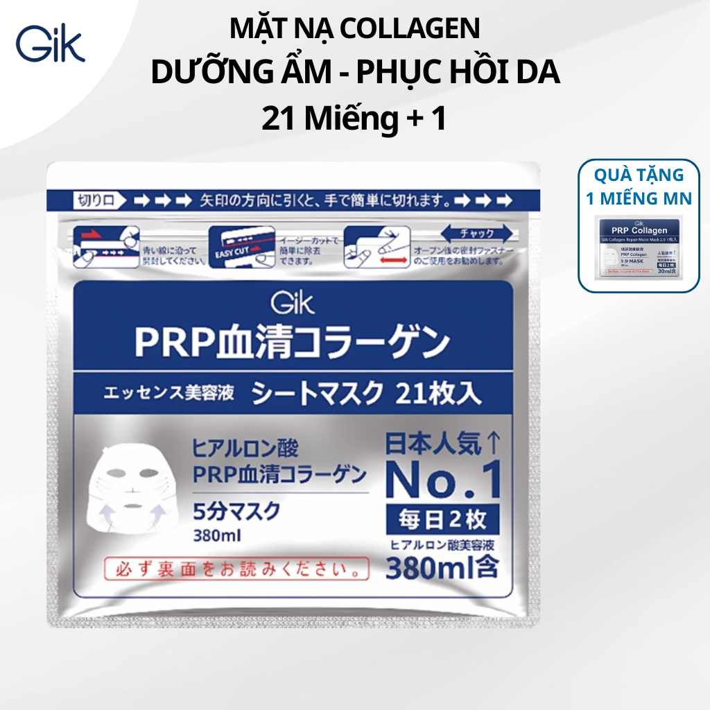 [ 21M Tặng 1M ] Túi Mặt Nạ GIK PRP Collagen 21 Miếng Hàn Quốc Mặt Nạ Dưỡng Ẩm Phục Hồi Làn Da