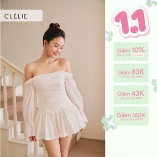  Đầm thiết kế nữ tay dài trễ vai phồng dáng xòe | DARLING DRESS - CLÉLIE 