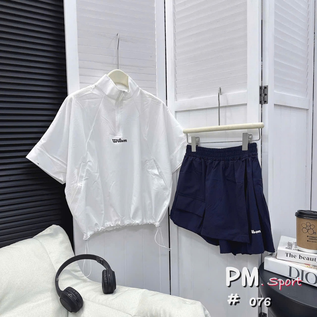 [Pickleball] Set Thể Thao Nữ wilson  | Áo Gió Khóa Kéo + Quần Váy Short Co Giãn
