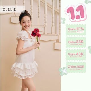  Đầm suông cổ vuông phối nơ xếp tầng dáng ngắn | CERI DRESS - CLÉLIE 