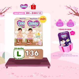   TẶNG MIẾNG  Combo 2 gói tã quần cao cấp Bobby Organic chăm sóc dịu nhẹ từ thiên nhiên M72+8 L60+8 XL56+8 XXL54+6 