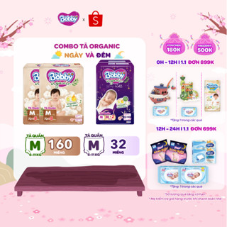   Combo3 Tã Bỉm quần Bobby Organic Ngày&Đêm chăm sóc dịu nhẹ khô thoáng từ thiên nhiên sizeM L XL XXL XXXL cho bé6kg-35kg 