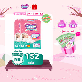   MUA 2TẶNG 1 Combo 2 gói tã quần mở một bên Bobby dành cho bé sơ sinh sizeNB70+6 S80-Tặng miếng ngẫu nhiên 