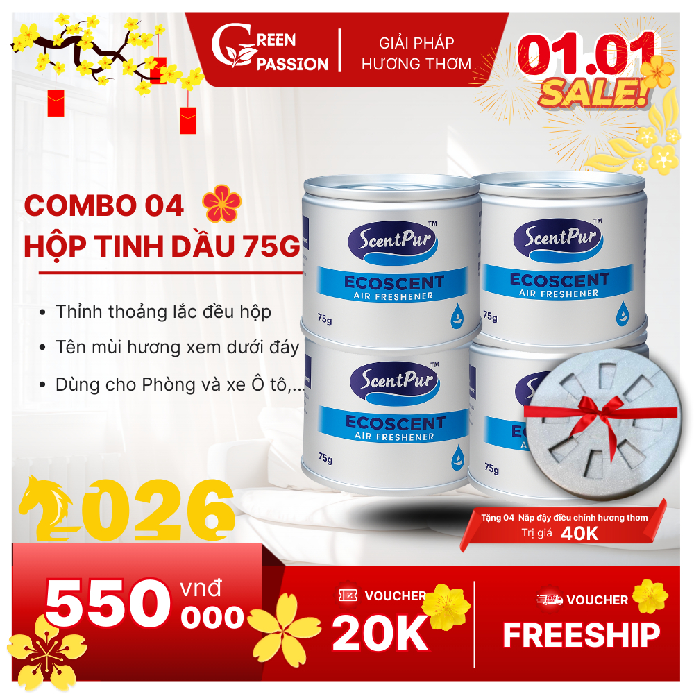 COMBO 04 Tinh dầu ScentPur 75g thơm lâu, thanh lọc không khí - Hương thơm như Khách sạn, Cinema CGV