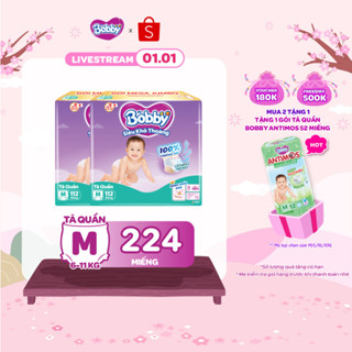   KOL   TẶNG MIẾNG  Combo 02 tã quần Bobby Siêu Khô Thoáng - 100% Thoáng Khí Mega Jumbo M112 L96 XL84 XXL76 