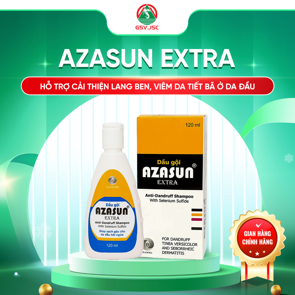 Azasun Extra 120ml – Dầu gội hỗ trợ chăm sóc da đầu và làm sạch gàu