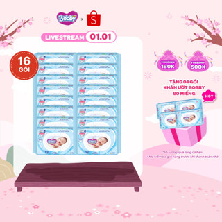   KOL  Thùng 16 Gói Khăn ướt Bobby không mùi 100 miếng gói  Xanh  