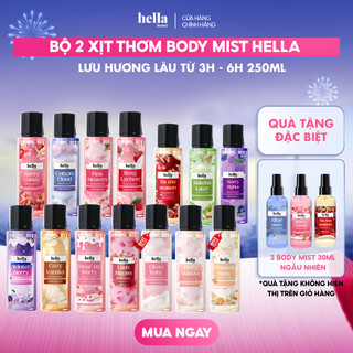  Bộ 2 xịt thơm body mist hương nước hoa Hella Beauty 250ml lưu hương lâu an toàn cho da nhạy cảm 