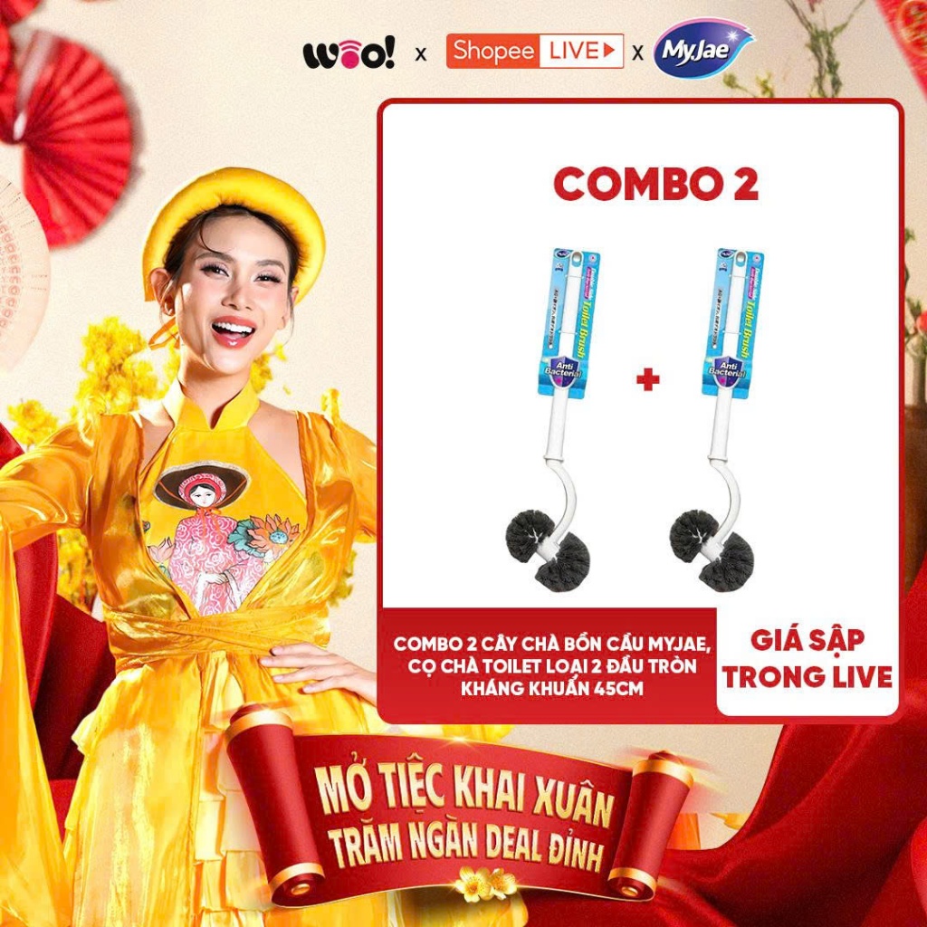 [VÕ HOÀNG YẾN LIVE 1.1] COMBO 2 Cây Chà Bồn Cầu MyJae, Cọ Chà Toilet Loại 2 Đầu Tròn Kháng Khuẩn 45c