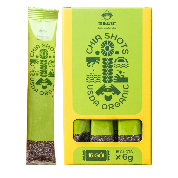 Hạt chia shot DK Harvest nhập khẩu (1 hộp 15 shot) 15x6g - giảm cân, giàu omega3