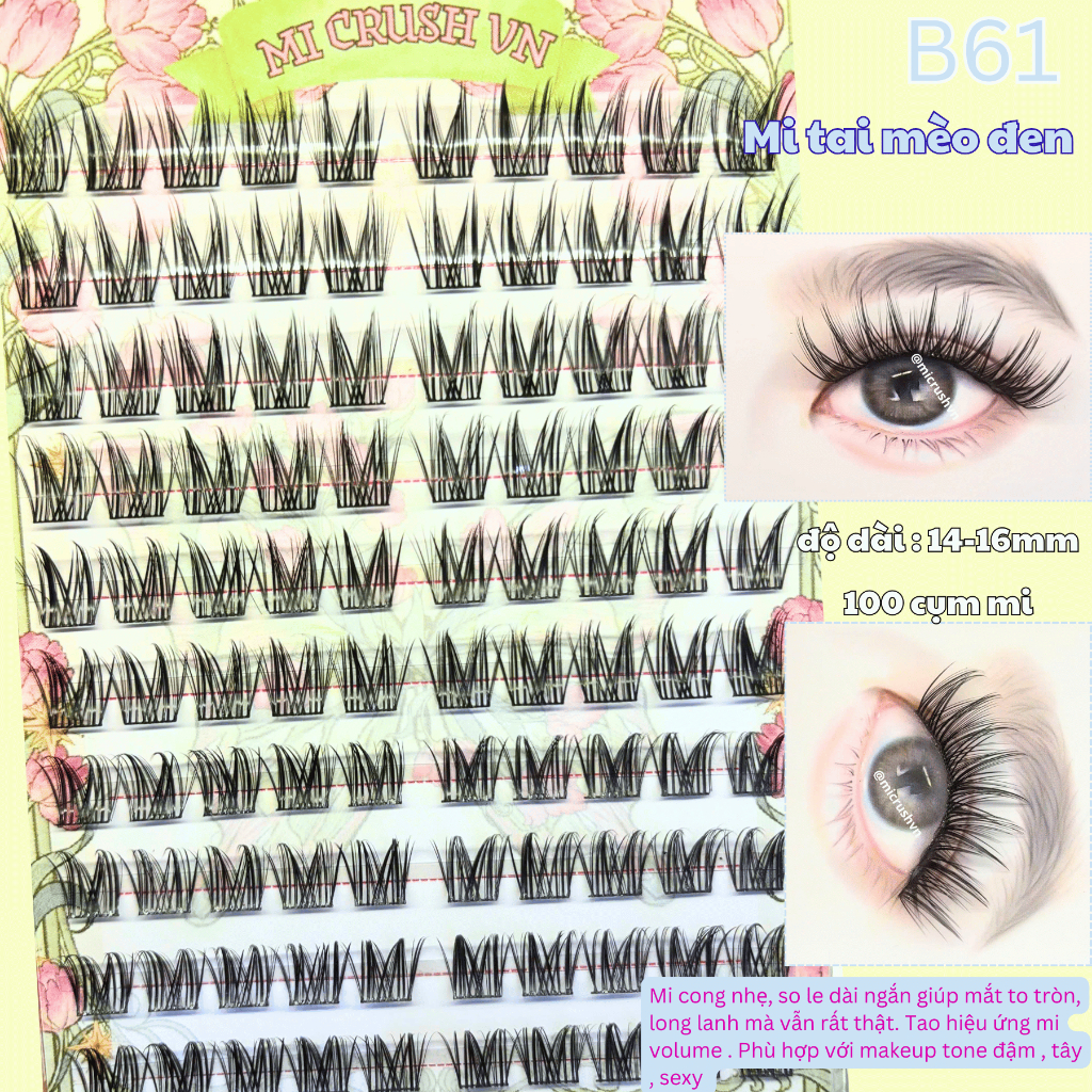[B61] Mi Tai Mèo Đen Mi Gỉa Cụm 10 Hàng Độ Dài 14-16mm Mi Crush Vn Yanyou