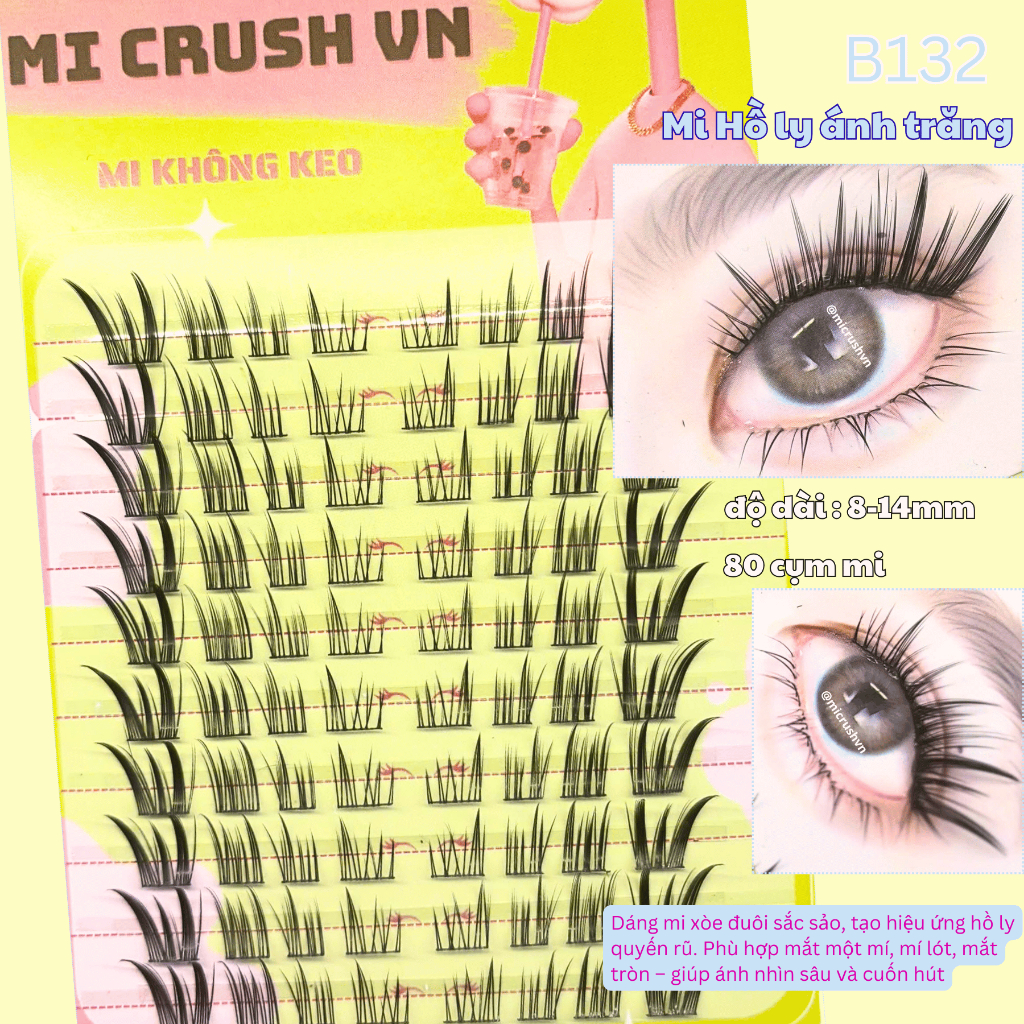 [B132] Mi Hồ Ly Ánh Trằng Mi Gỉa Cụm 10 Hàng Độ Dài  8-14mm Mi Crush Vn Yanyou