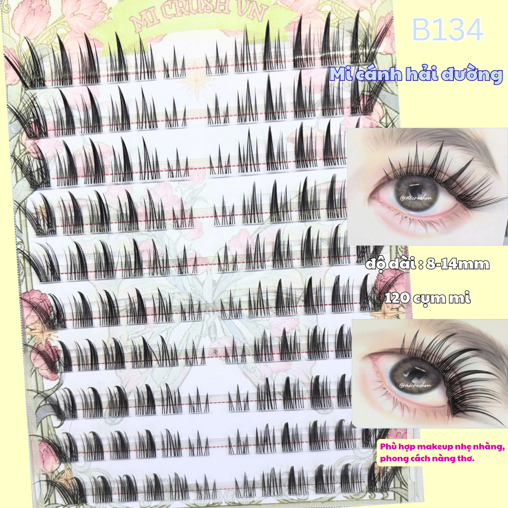 [B134] Mi Cánh Hải Đường Mi Gỉa Cụm 10 Hàng Độ Dài 10-13mm Mi Crush Vn Yanyou