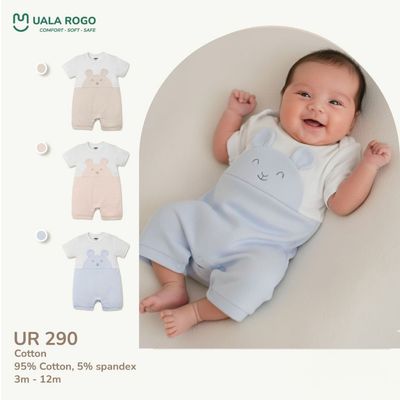 Bodysuit cộc tay Ualarogo cho bé 3-12 tháng vải Cotton co giãn mềm mịn thoáng khí cúc bấm UR 290