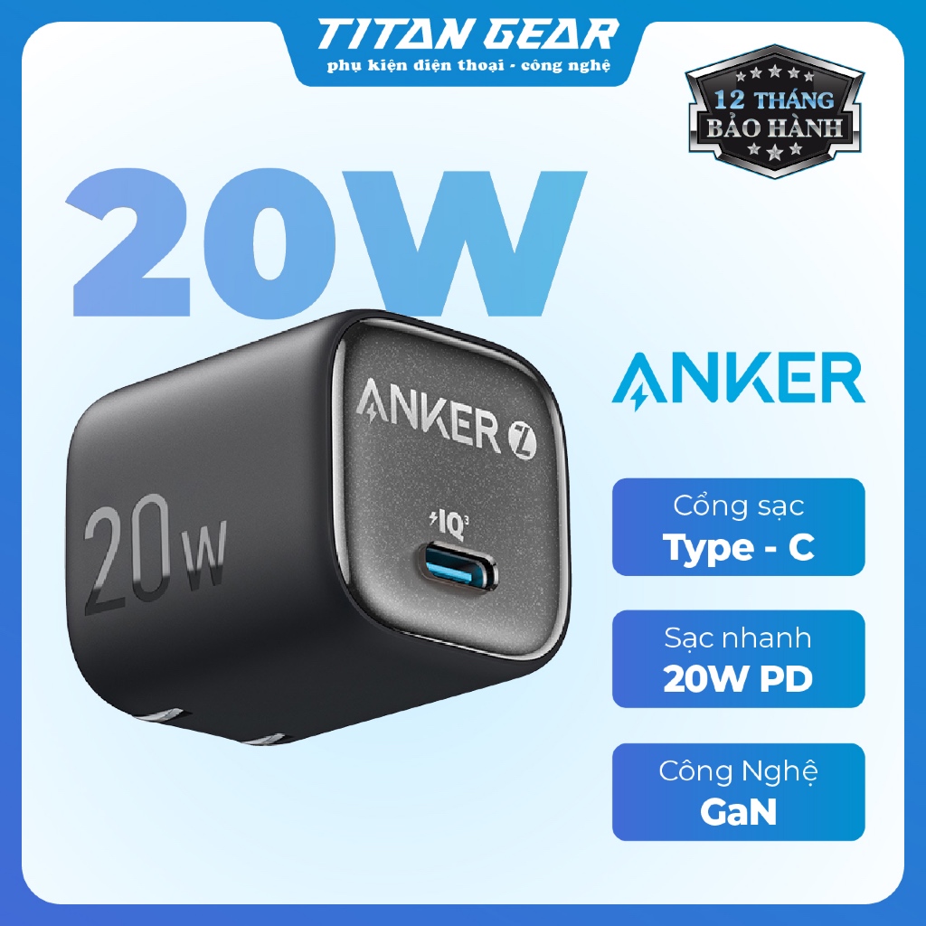 [TitanGear] Củ sạc nhanh USB-C 20W Anker Zolo A2699 GaN II nhỏ gọn tiện mang theo