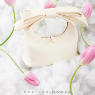 Túi nữ chow bag HÉRISSON màu trắng kèm nơ tháo rời