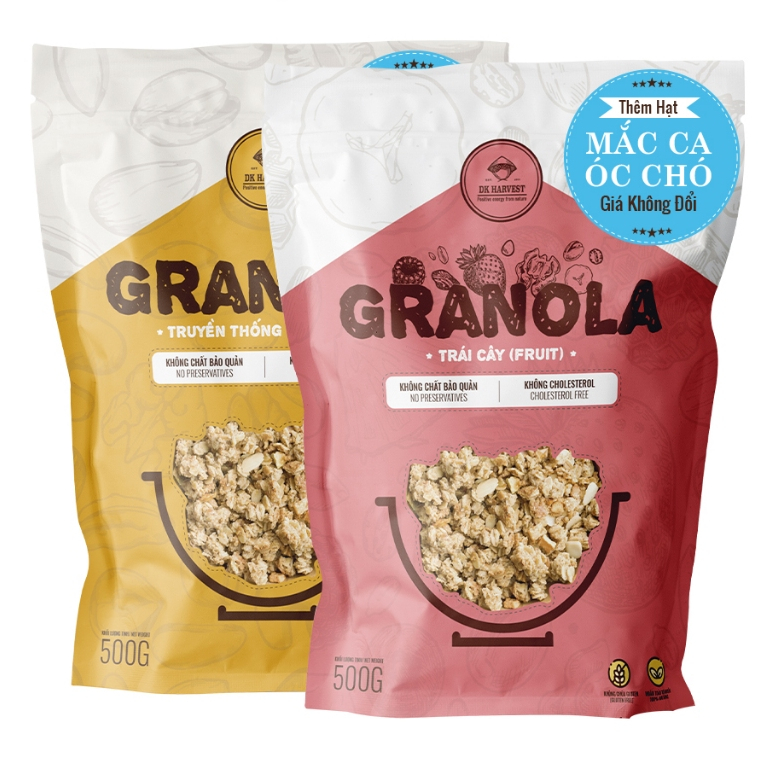 [Thêm Hạt] Granola DK Harvest Vị Truyền Thống - Chứa 40% Hạt, Nguyên Liệu Chất Lượng Cao | Hỗ Trợ Gi