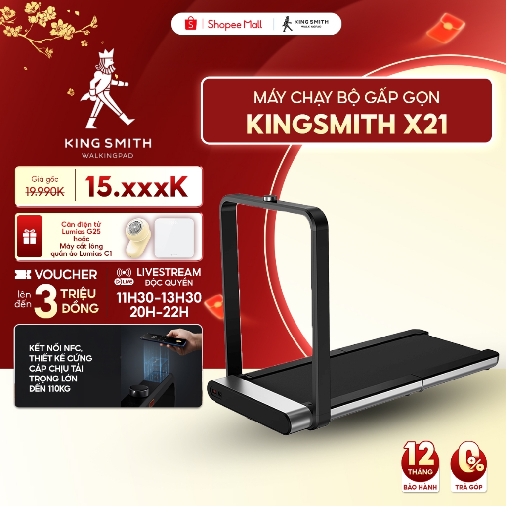 Máy chạy bộ tại nhà gấp gọn KingSmith X21 TRX21F - Tốc độ 12 km/h - Tải trọng 110kg - WalkingPad Tre