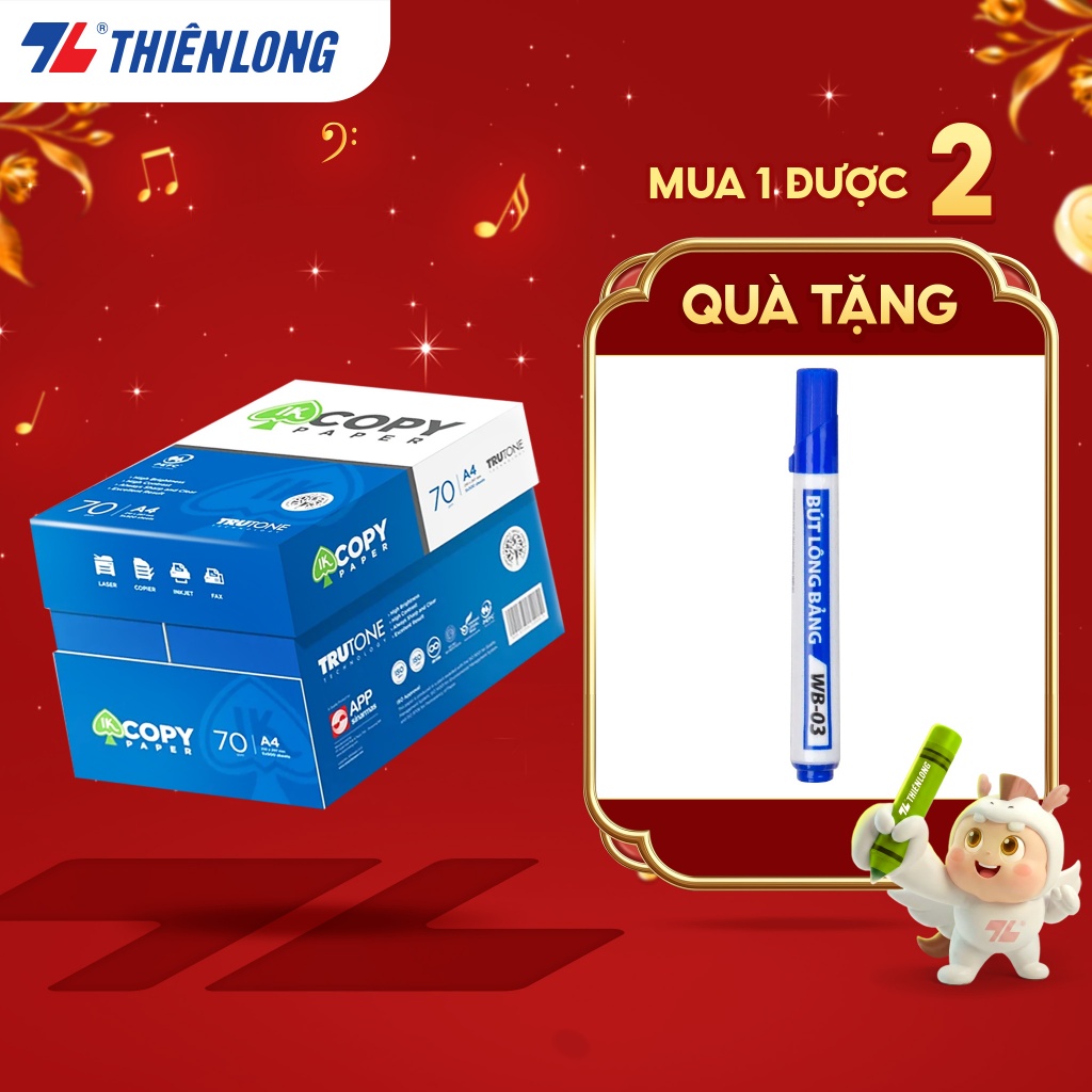 Combo 5 ream giấy in A4 photo 70/80gsm Thiên Long - Giấy A4 IK Copy/Copy Plus đều màu, độ dày cao, 5