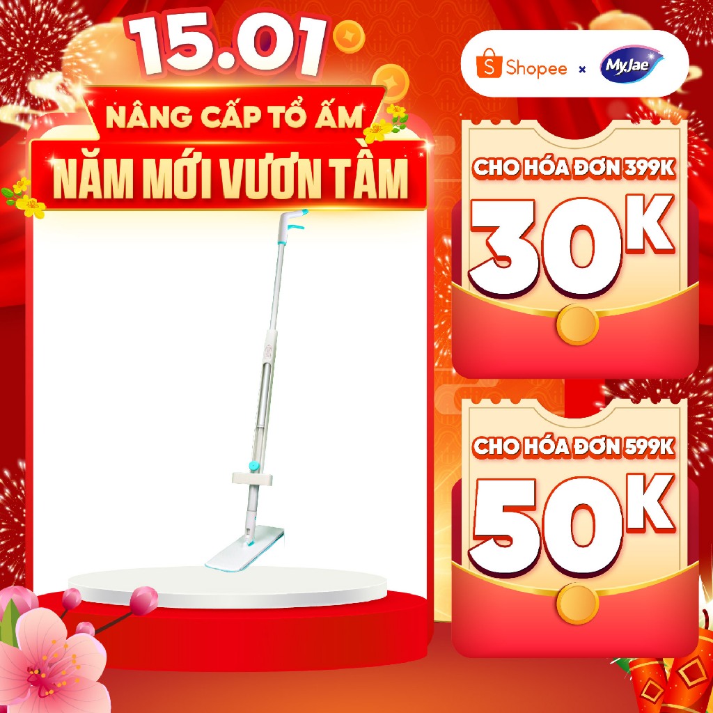 Cây lau nhà tự vắt phun sương MyJae xoay 360 độ sợi Microfiber