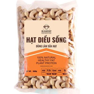 Nhân Hạt Điều Sống DK Harvest - Nguyên Hạt Dùng Làm Sữa - Hạt Đều Nguyên Hạt Đã Bóc Vỏ Size To, Không Bị Vỡ, Date Mới