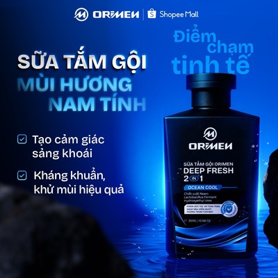 Sữa tắm gội nam 2in1 hương nước hoa nam tính, hỗ trợ làm sạch sâu, cấp ẩm Orimen 220ml