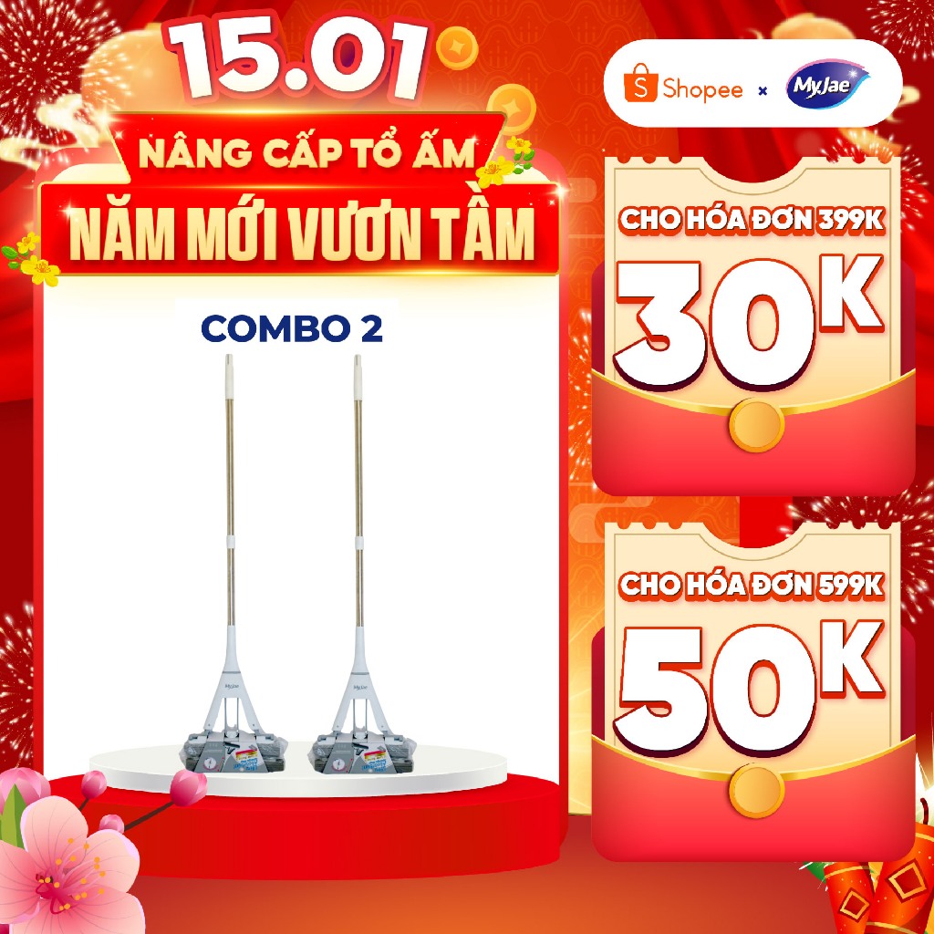 COMBO 2 Cây Lau Nhà Mút Xốp Siêu Thấm Hút Nước PVA MyJae
