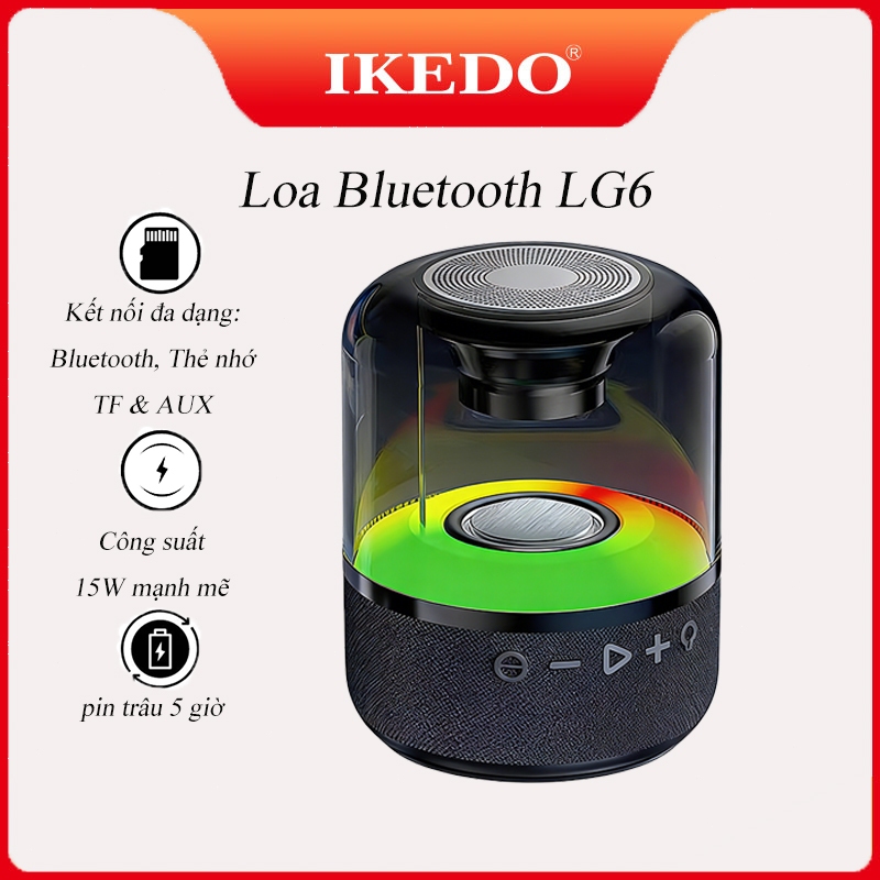Loa Bluetooth LG6 - Công Suất 15W Âm Thanh Sống Động, Đèn LED RGB & Đèn Ngủ, Pin 6 Giờ