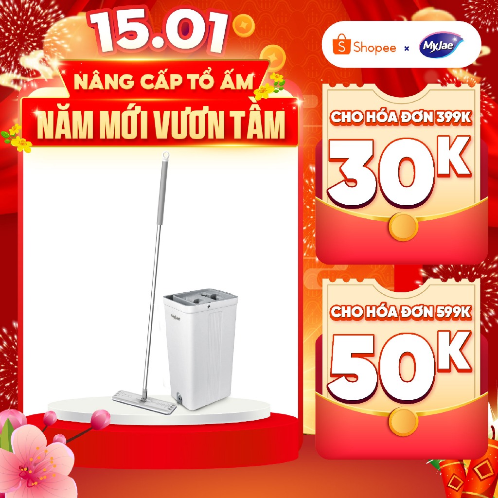 Cây lau nhà tự vắt thông minh xoay 360 độ MyJae kèm thùng 2 ngăn sàn nhà sạch nhanh khô thoáng