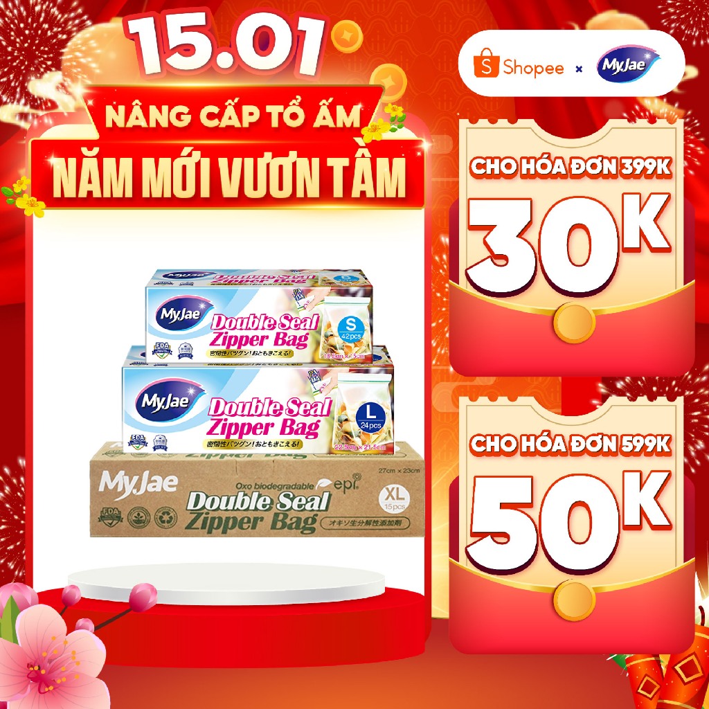 Túi zip đựng thực phẩm hai đường kéo PE MyJae, đáy đứng trong suốt, bảo quản thực phẩm