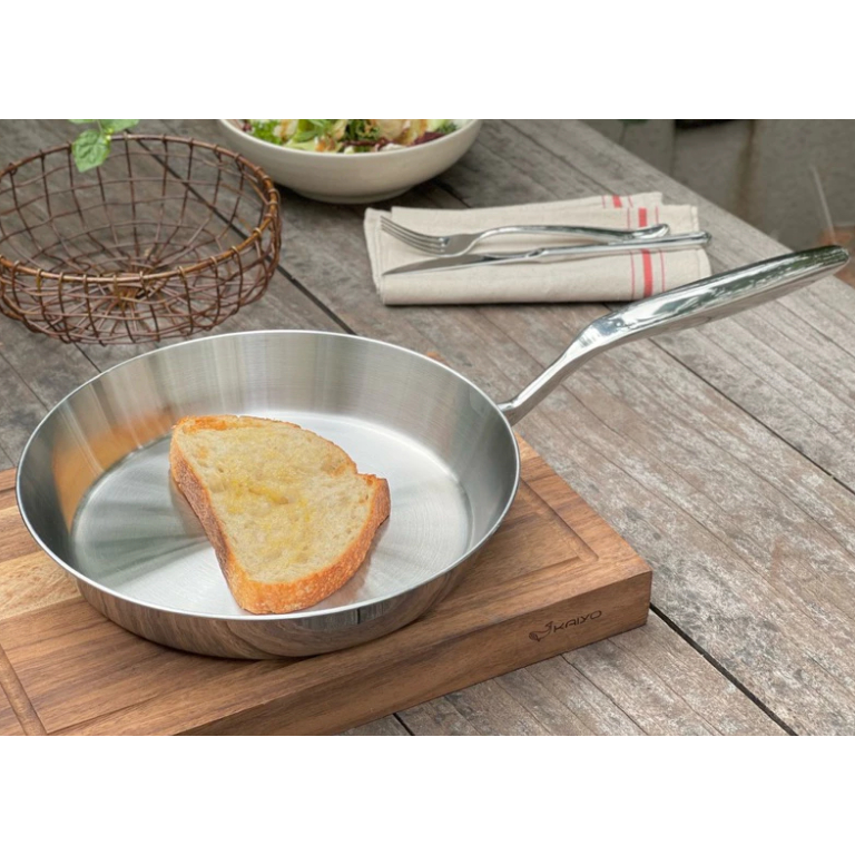 Chảo inox Kaiyo đúc nguyên khối Nhật Bản, chảo inox nông lòng 5 lớp inox 316 Premium Plain Frying Pa