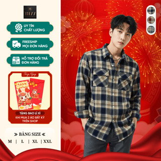  Áo Sơ Mi Flannel Kẻ Caro Dày Dặn Tay Dài Phối 2 Túi Form Rộng Nam Phong Cách Hàn Quốc Thu Đông 