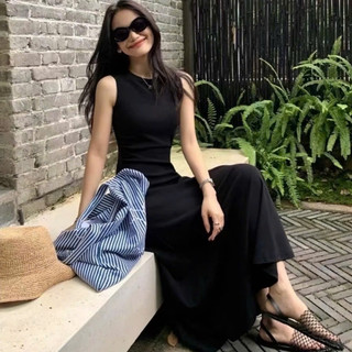Đầm ba lỗ maxi dài, váy qua gối sang chảnh tôn dáng thun gân màu đen kiểu hàn quốc D11  - Colory Shop