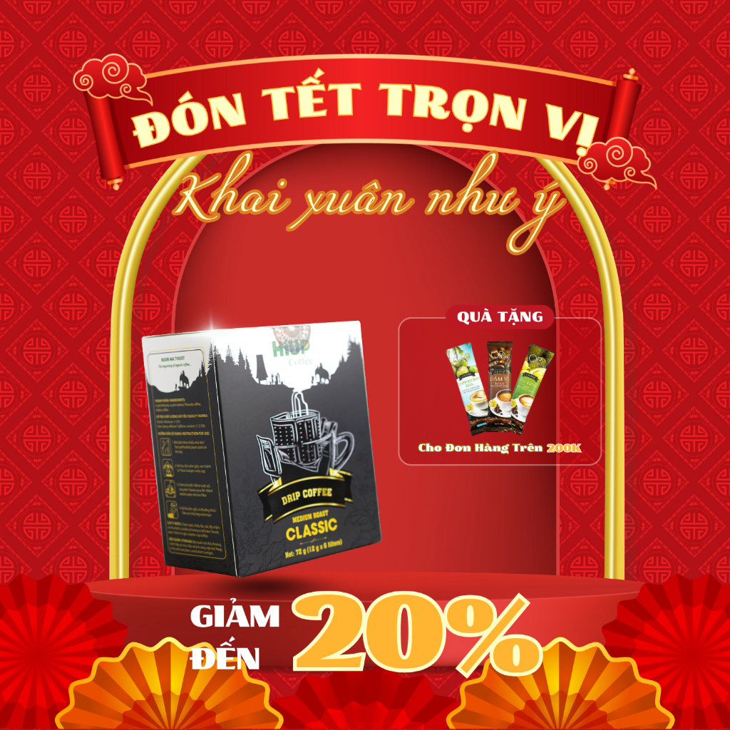Hiup Coffee - Cà Phê Phin Giấy Hiup Coffee Classic (Hộp 6 phin x 12g)