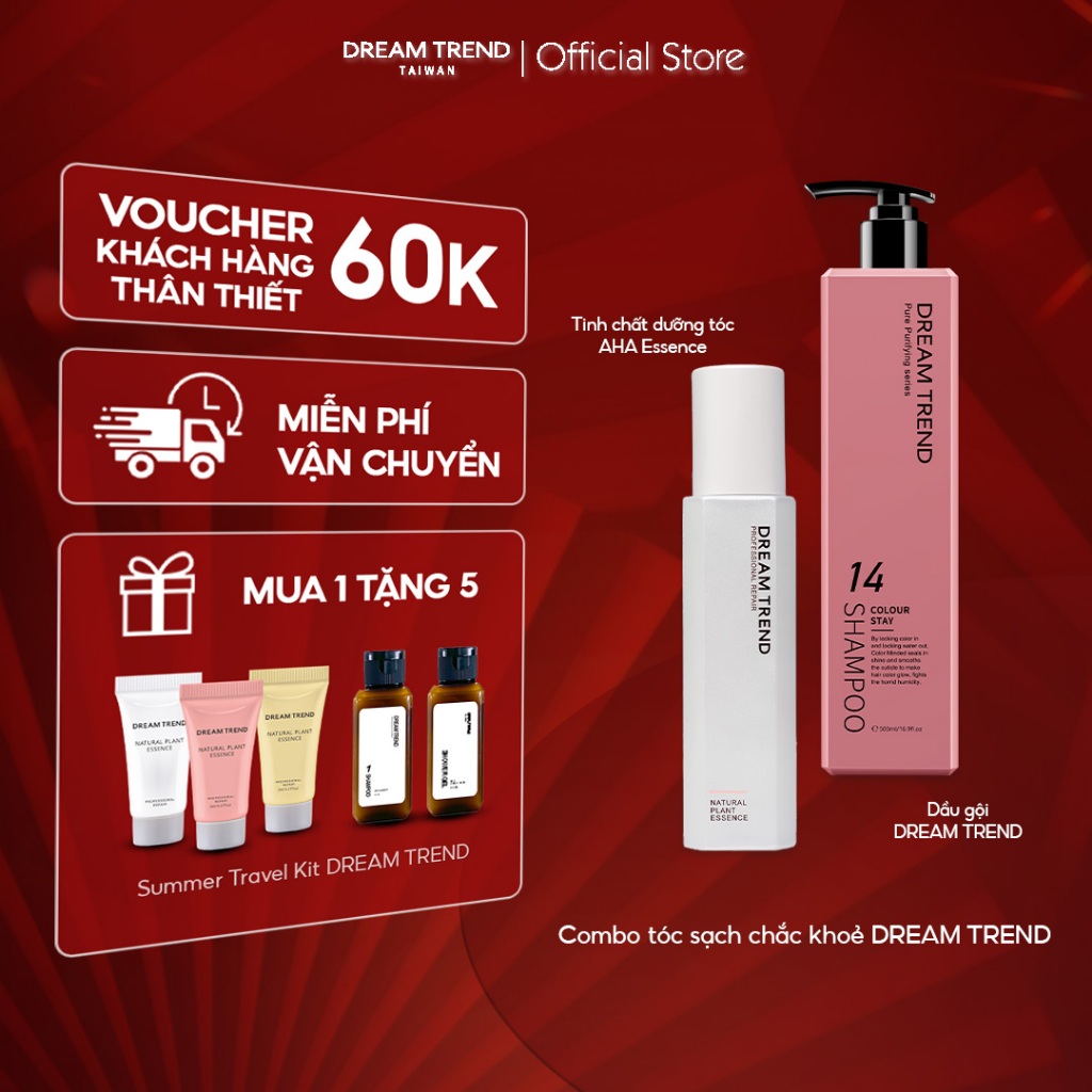 Combo Dầu Gội Làm Sạch DREAM TREND 500ml + Tinh Chất Dưỡng Tóc AHA Essence DREAM TREND 120ml