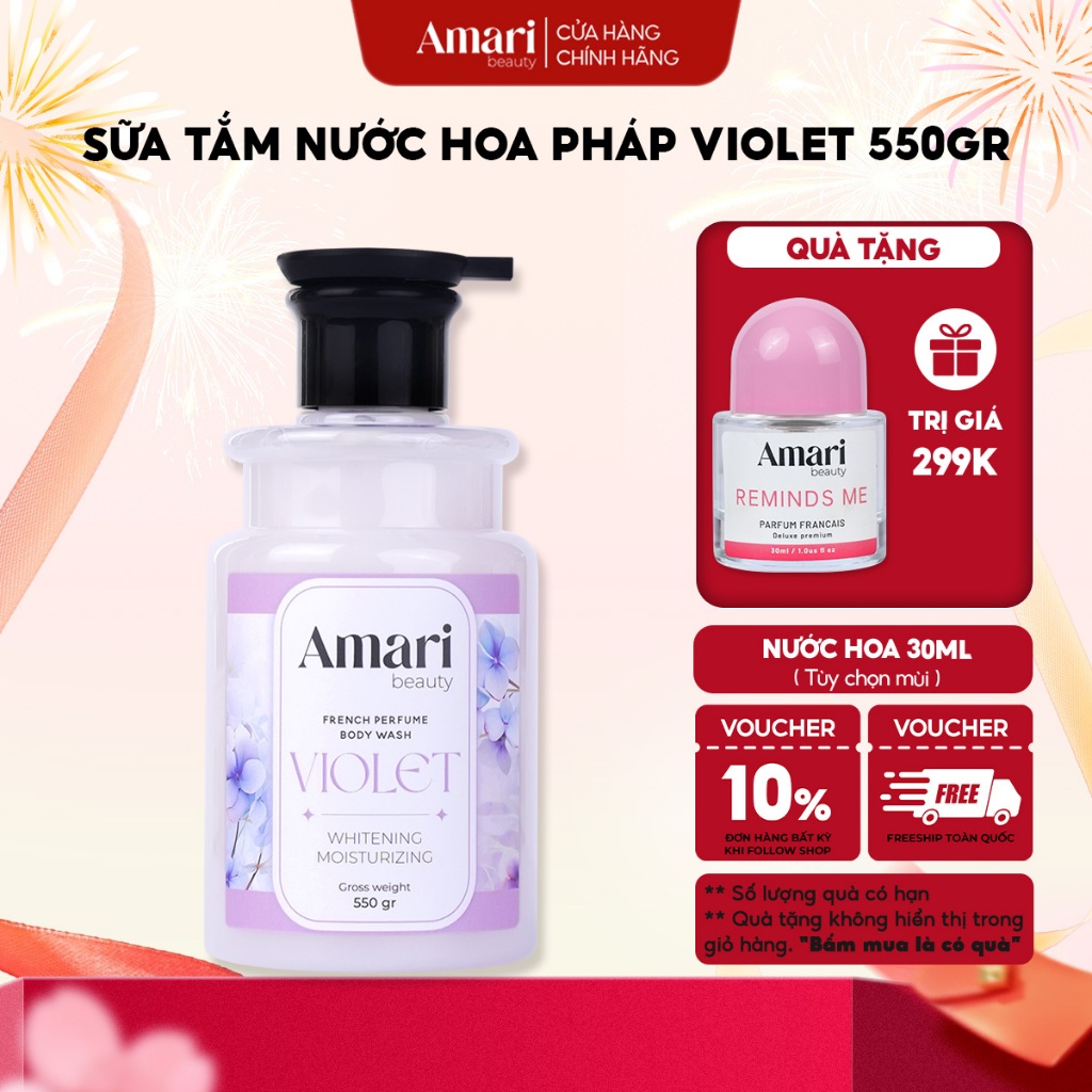 [MUA 1 TẶNG 1] Sữa Tắm Amari Beauty Hương Nước Hoa Pháp Giúp Làm Sạch, Dưỡng Ẩm Cơ Thể - 550g