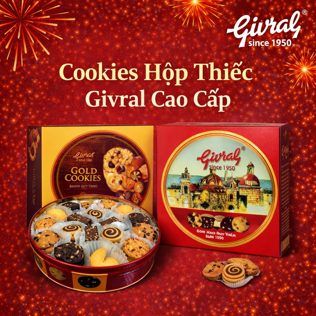 Cookies Hộp Thiếc Givral Cao Cấp | Gold Cookies 320g & Cookies Hộp Thiếc 500g | Quà Biếu Sang Trọng